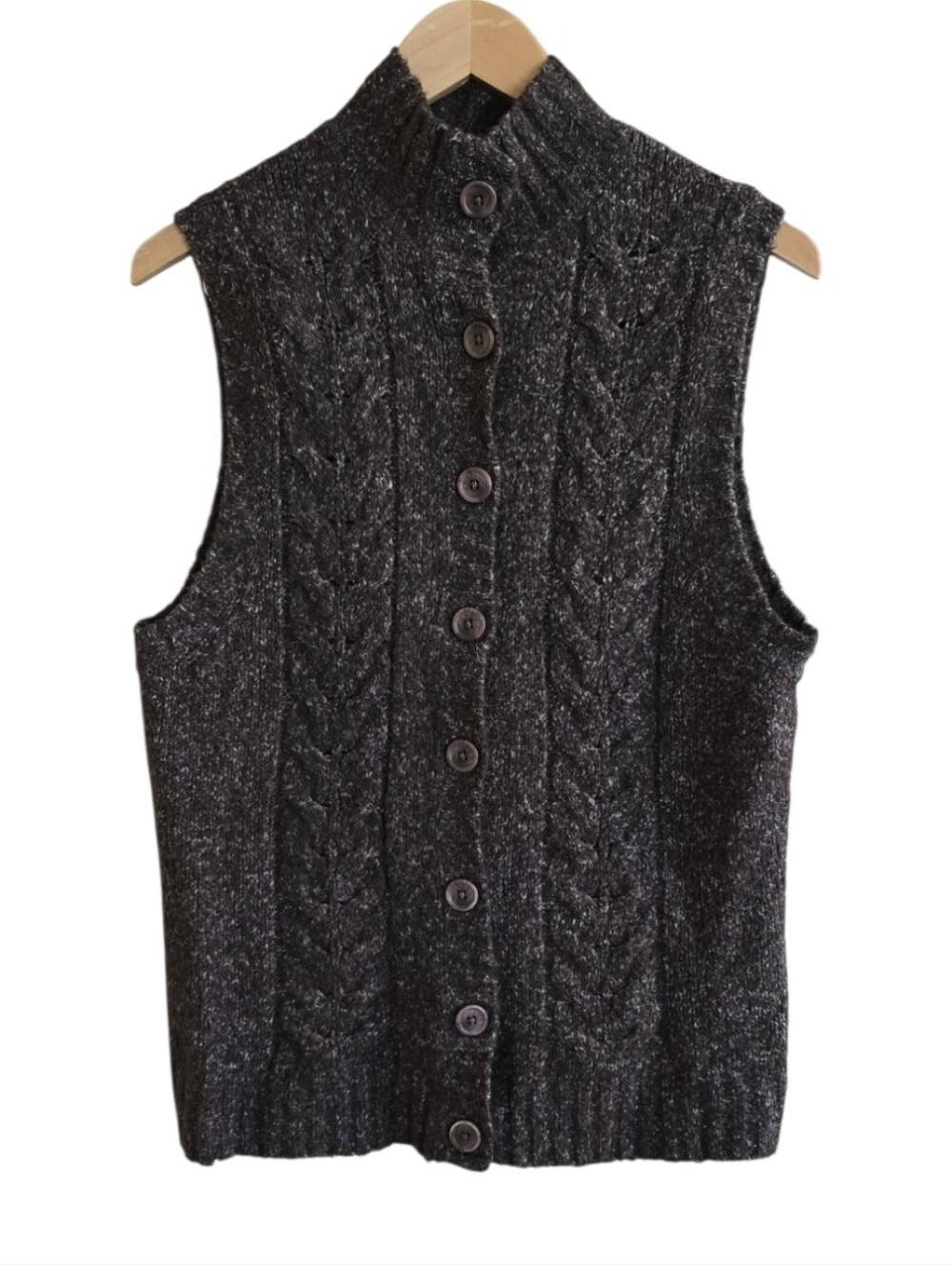 Vintage L.L. Bean Cable Knit Wool Blend Button Down Sweater Vest. Size Large